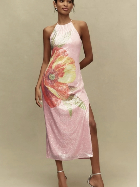 paulina halter printed sequin midi dress Paulina Halter Printed Sequin Midi Dress